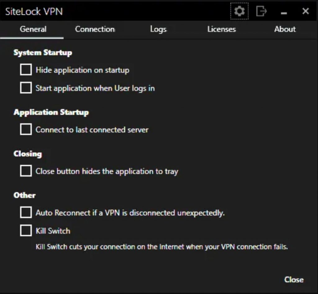 SiteLock VPN setting